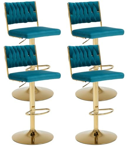 chairus Lot de 4 Tabourets de Bar Rotatif sur 360° Tabourets de Comptoir en Velours Chaise de Bar Réglable en Hauteur avec Dossier et Repose-Pieds, Teal-4