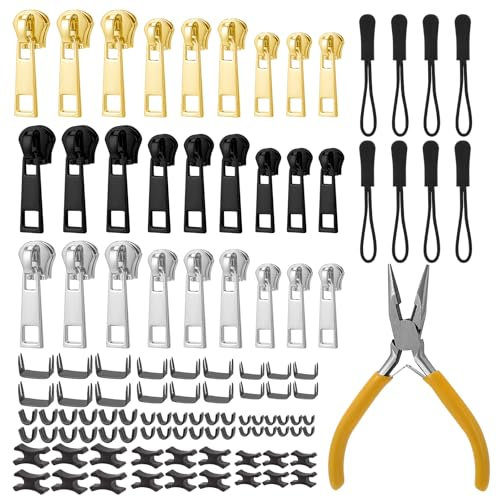 108 Stück Reißverschluss Reparatur Set HXC Reisverschluss-zipper Ersatz Reißverschluss Reparaturset Reissverschluss zipper mit Zangen für Rucksäcke Jacken (3 Größen: #3/5/8)