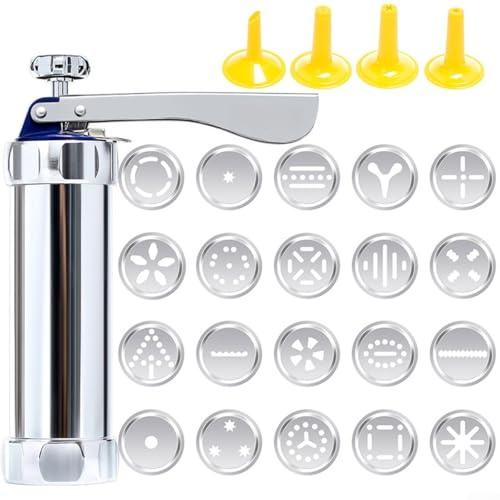 Zilimontt 20 Stück Keks-Maschine DIY Keks Extruder Presse Set Aluminiumlegierung Körper 20 austauschbare Scheiben leicht zu reinigen Backzubehör für Familienspaß