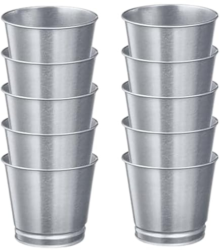 Todo 10cm Galvanised Steel Plant Pots – Set of 10 | Round Ribbed Metal Planters for Indoor & Outdoor Use | Rustic Flower & Herb Pots for Home, Garden, Balcony, Office Décor