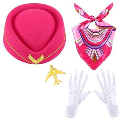 YUGSHNKFC 4-teiliges Stewardess Kostümzubehör Für Damen Flugbegleiterin Handschuh Schal Maskeraden Stewardessen Cosplay Kostüme Stewardess Cosplay Kostüm