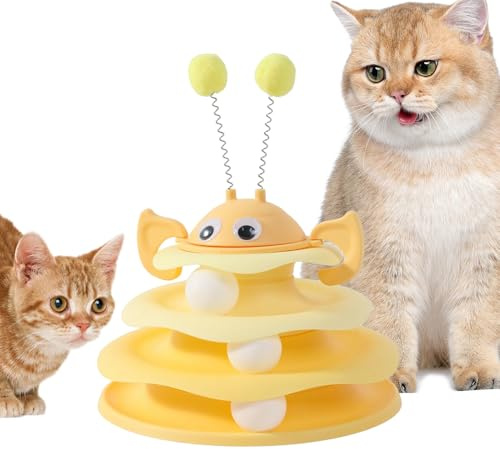 Interaktives Spielzeug – Mehrschichtige Kugelturmbahn, rotierender Spielturm für Hauskatzen, anregendes Selbstspielspiel für Kätzchen, Trainingsübungsspielzeug, Spielzeit zu Hause im Wohnzimmer