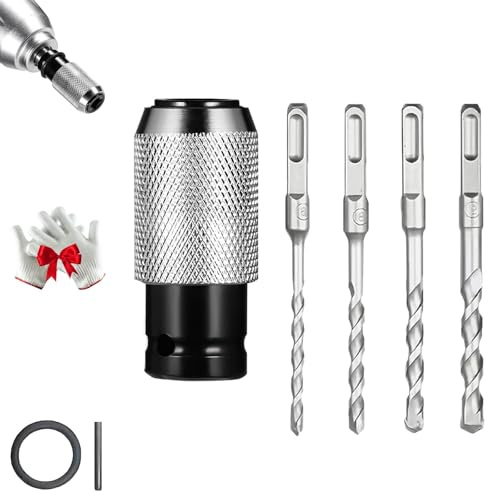EDAT Bohrhammer-Adapter mit Schlagbohrer-Set, multifunktionaler Elektrohammer-zu-Bohrschrauber-Konverter mit Adapter und 4 Schlagbohrern, Schnellwechsel-Adapter for Bohrmaschinen(1 Set)