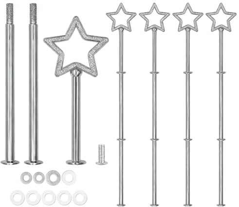 JYYWTSI Kit Varilla para Bandeja de 3 Pisos 4 Sets Plateado, Soporte de Aleacion de Zinc con Estrella, Soporte DIY para Tartas Postres Fruta Snacks Mesa Dulce Fiesta
