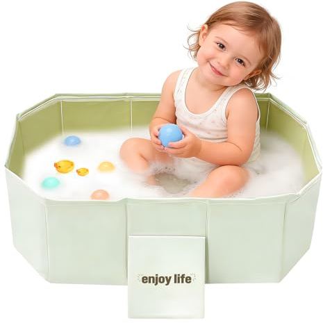Baby Badewanne Kinder, Faltbare Badewanne mit 5 Bällen und 2 Enten, Einteilige Babybadewanne geeignet für Kinder von 0–8 Jahren, Kinderbadewanne für die Dusche