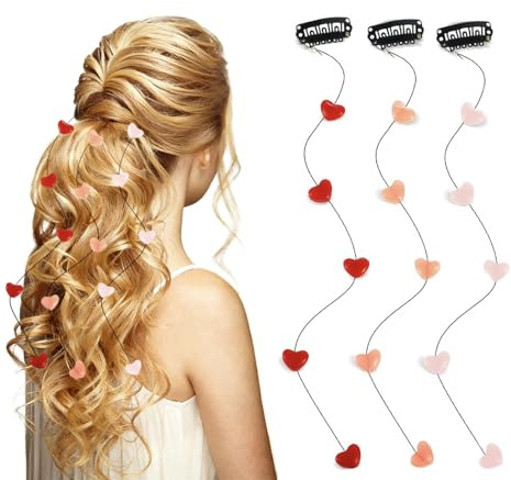 Herz Haarspangen Damen, Quaste Haarspange Kette, Haarnadeln Herz Haarketten für Frauen, Haarklammer mit Quaste, Valentinstag Haarschmuck Herzchen für Valentinstag, Hochzeit, Geburtstag (3PCS)