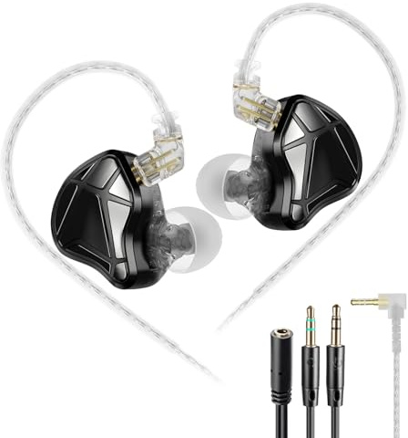 KZ Axas - Auriculares para juegos con cable para PS4, PC, Xbox, PS5, aislamiento de ruido, IEM para juegos con baja latencia, auriculares de ajuste cómodo para laptop, consolas y móviles (negro, nomic