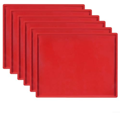 6Pcs Silicone Baking Tray Liners Heat Resistant Non-Stick Dehydrator Mats With Raised Edge For Cosori Oven Food Dehydrators Fruit Leather Vegetable Rolls(Red)