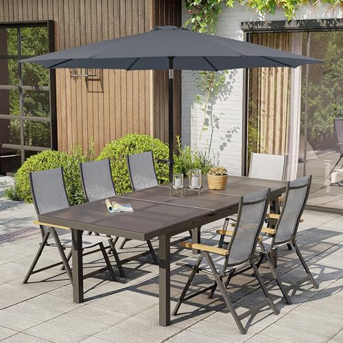 Parasol de Plage Ø 300 cm Inclinable, Parasol de Voyage Pratique, Protection Solaire à Haute Performance, Pour Jardin, Terrasse, Plage, Couleur Gris Foncé