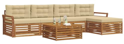 vidaXL Outdoor-Sofagarnitur mit Kissen 6 pcs Natur und Beige, Outdoor Sofa, modernes Gartenmöbel für Terrasse, gemütliches Sitzset, robust und stilvoll
