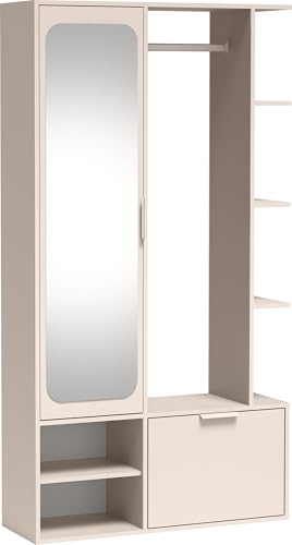 WFL GROUP Garderobe mit Spiegel, Kleiderstange und Ablagen – Flurgarderobe 100 cm für Flur und Eingangsbereich – Universell Montierbar, Links/Rechts – Kaschmir