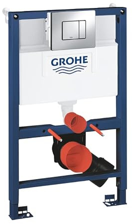 GROHE 3877320A Rapid SL 3-in-1 Set for Wall-Hung Toilet, 0.82M, with Skate Cosmopolitan Chrome Flush Plate and Wall Brackets, WRAS Approved