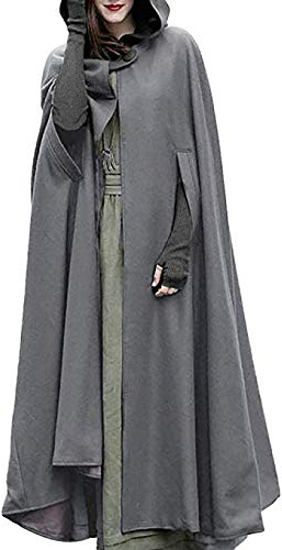 JLTPH Damen Herbst Winter Maxi Lose Umhang mit Kapuze Mantel Poncho Kap Strickpulli Longstrickjacke Trenchcoat Outwear(Grau,S