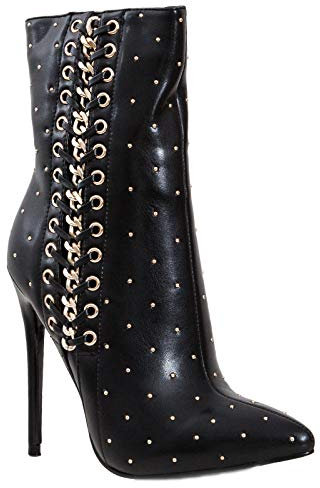 Toocool - Stivali Donna Tronchetti Catena Borchie Tacco Spillo Punta Eco Pelle Sexy S266 [35,Nero]