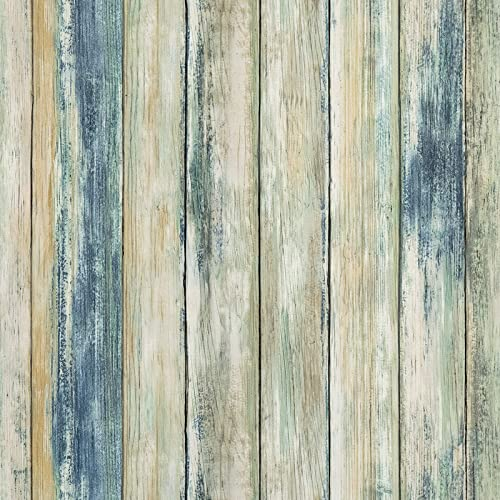 Hode Blue Wood Effect Vinyl Wrap Self Adhesive Wallpaper 30cmx2m, Waterproof Removable Sticky Back Plastic Roll, Peel and Stick Wallpaper for Kitchen Cupboards Worktop Cabinets Table Furniture