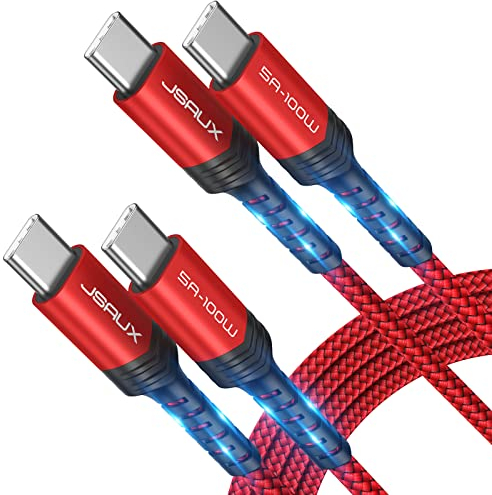JSAUX USB C auf USB C Kabel (2-Stück 2M+2M) 100W/5A USB C Gewebtes Ladekabel Schnellladekabel Kompatibel mit Nintendo Switch 2 iPhone 16 15 Pro Max Samsung Galaxy S25 S24 A54 MacBook iPad Pro Air -Rot