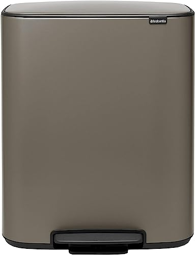 Brabantia Bo Pedal Bin - 60L Inner Bucket (Platinum) Large Waste Kitchen Bin - Soft Closing Lid
