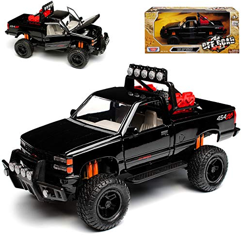 Motormax Chevrolet Silverado 454 SS GMT400 4. Generation Pick-up Offroad Truck Schwarz 1988-1998 1/24 Modell Auto mit individiuellem Wunschkennzeichen