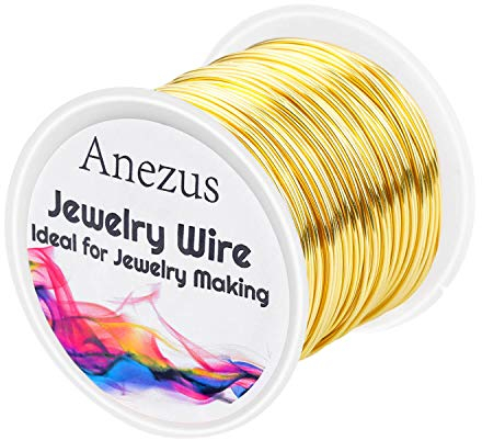 Schmuckdraht für Schmuckherstellung, Anezus Basteldraht, anlaufgeschützt, Kupfer, Perlendraht für Schmuckherstellung und Handwerk (0.8mm, Gold)