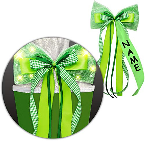 alles-meine.de GmbH große 3D Effekt - LED - Licht & Leucht - Schleife - für Schultüte - grün/hellgrün & dunkelgrün - inkl. Name - 24 cm breit u. 65 cm lang - mit edlen Satin Bä..