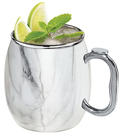 Oggi Moscow Mule Tasse aus Edelstahl, 590 ml, weißer Marmor mit EZ-Griff