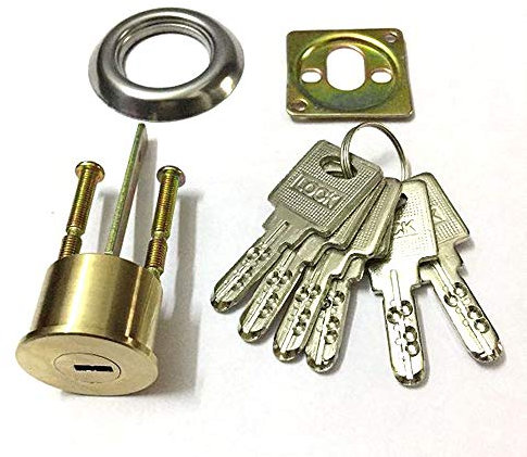 Replacement Rim Cylinder Set, Security Rim Cylinder Door Lock Nightlatch with 6 Keys Fixing Ring Shim Screws
