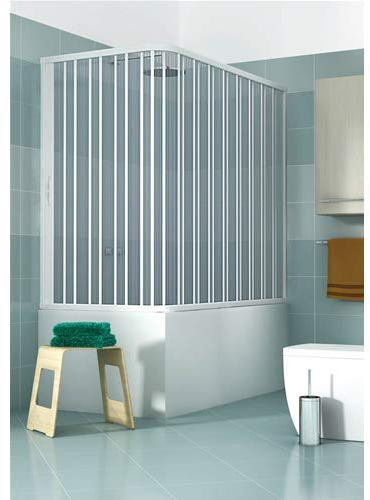 Mampara para bañera, 70 x 160 x 150 cm, modelo Anja, única puerta plegable con apertura lateral reversible, paneles semitransparentes, perfiles de color blanco