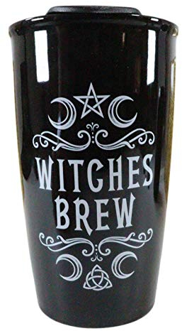 Ebros Gothic Wicca Sacred Moon Triple Goddess Pentacle Witches Brew Double Walled Ceramic To-Go Travel Mug Cup With Lid 12oz Coffee Tea Drink Cups Mugs Alchemy Magic Occult Serveware Drinkware