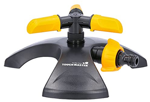 TOUGH MASTER Irrigatore da giardino girevole a 360° a 3 bracci per esterni con 15 ugelli regolabili, copertura di 102 m², viene fornito con sistema integrato di tecnologia di conservazione dell'acqua