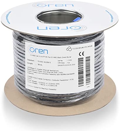 Oren CAT6 50m Cavo Ethernet da Esterno - Interramento Diretto - 23 AWG Cavo in Rame Nudo- 400 MHz Larghezza Banda UTP Cavo di Rete LAN Internet- senza alogeni, anticorrosivo – Gigabit