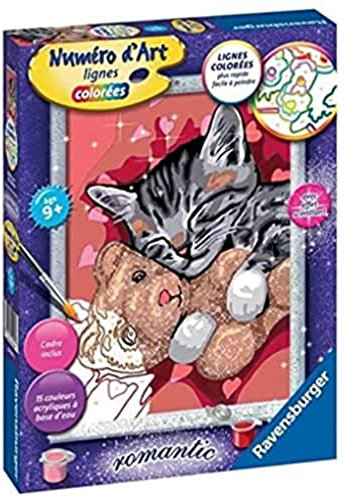 Ravensburger – Numéro d’Art Format 18x24cm – Chaton et Son Nounours – Loisir créatif – Kit de Peinture par numéros – Effet Scintillant – Activité créative – Dès 9 Ans – 20097 – Version française
