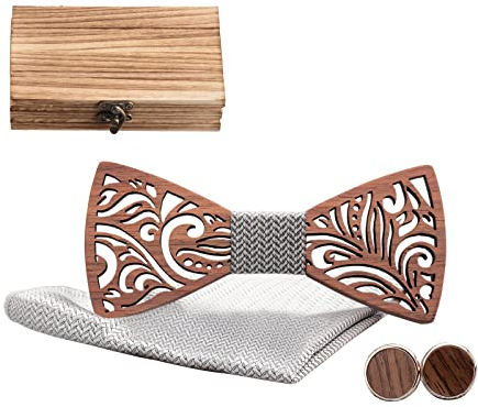 Mr.Van Hölz Fliege Herren, Handgearbeitete Natürliche Klassische Mode Hölzerne Krawatte Fliege für Hochzeiten, Aufführungen, Abschlussball