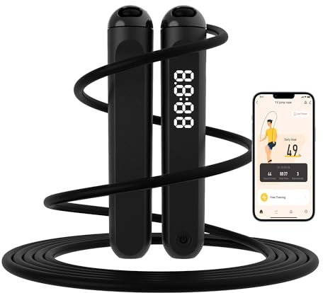 Wigore Jump Rope, Smart Jump Rope with smart life APP, Skipping Rope for girl ,boy ,kids,fitness jump rope,Fitness gifts for women,men (Black)