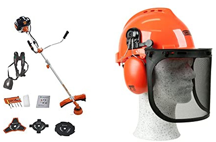 TIMBERPRO 2 en 1 Débroussailleuse Thermique 52 CC, Faucheuse & Oregon Yukon Casque de Sécurité pour Tronçonneuse avec Protections Auditives et Visière en Maille d'acier (562412)