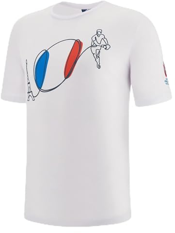 Macron Offizielles T-Shirt für Erwachsene, Rugby France World Cup 2023, weiß, S