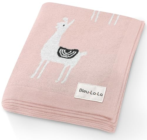 Bleu La La Empfangs Babydecke - 100% Luxuriöse Weichbaumwollstrick Warme Gemütliche Kuscheldecke für Kinderwagen und WiegePuckdecke für Neugeborene Säuglinge und Kleinkinder (Lama - Pink)