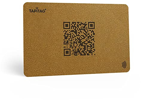 TAPiTAG NFC Tag + QR kontaktlose digitale Visitenkarte aus Kunststoff (Gold mit schwarzem Aufdruck)