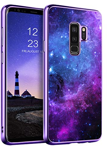 GUAGUA Kompatibel mit Samsung Galaxy S9 Plus Handyhülle 6,2 Zoll Glow in The Dark Noctilucent Luminous Space Nebula Slim Fit Cover Stoßfeste Schutzhülle Anti Kratzer Hülle, Blauer Nebel