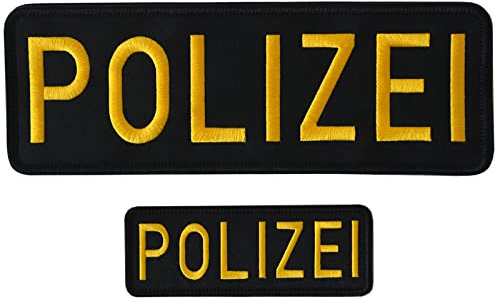 GYGYL Lot de 2 écussons Polizei jaunes avec crochet et boucle pour panneau arrière de veste de police (1 petit et 1 grand)
