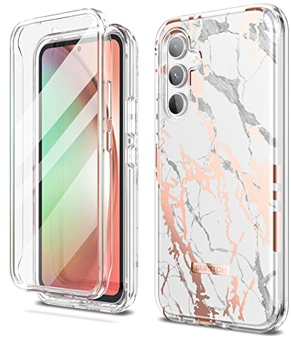 SURITCH Kompatibel mit Samsung Galaxy A54 5G Hülle Marmor Handyhülle mit Integriertem Displayschutz 360 Grad Komplettschutz Schutzhülle für Samsung Galaxy A54 5G 6.4 Zoll(Marmor weiß)