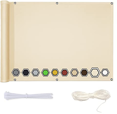 Frangivista Telo Copertura Frangivento 55x150cm Poliestere Facile da Installare per Ringhiera Protezione Balcone Occhielli Corda Inclusa Beige-Bianco