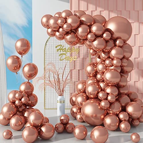 Biapian Metallic Balloons, 104PCS Balloon Garland Arch Kit With 18/12/10/5 Inch Chrome Rose Gold Latex Balloons for Women Girls Birthday Wedding Bridal Shower Party Decorations