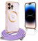 Pnakqil Handykette für iPhone 14 Pro Max Hülle mit Band, Kompatibel mit MagSafe, Handyhülle Ultra Dünn Silikon Magnetisch mit Herz Love Muster Schutzhülle mit Kordel für iPhone 14Pro Max, Lila