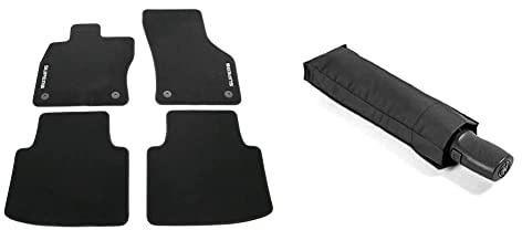 Skoda 3V1061404B Textil Fußmatten 4X Stoffmatten schwarz mit SUPERB Schriftzug & 000087600G9B9 Regenschirm Schirm schwarz