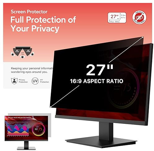 BERSEM Filtro de pantalla de privacidad extraíble de 27 pulgadas para monitor de relación 16:9, antiespía, antirreflejos, antiarañazos, bloqueo UV