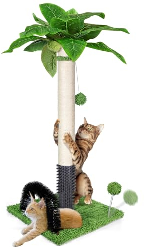 Masthome Griffoir pour Chats, 75 Cm Poteau Griffoir Chat, Colonne en Sisal Naturel et Base de Couverture en Moquette Douce avec Boule Suspendue, Griffoir pour Chats de Tous âGes - Vert