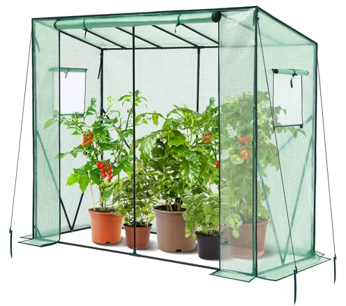 Ohuhu Tomaten Gewächshaus Foliengewächshaus mit PE-Abdeckung und Fernster, Begehbarer Gewächshaus 200x77x170 cm Gewächshaus Klein Winterfest Tomatenhaus (Grün 200x77x170 cm)