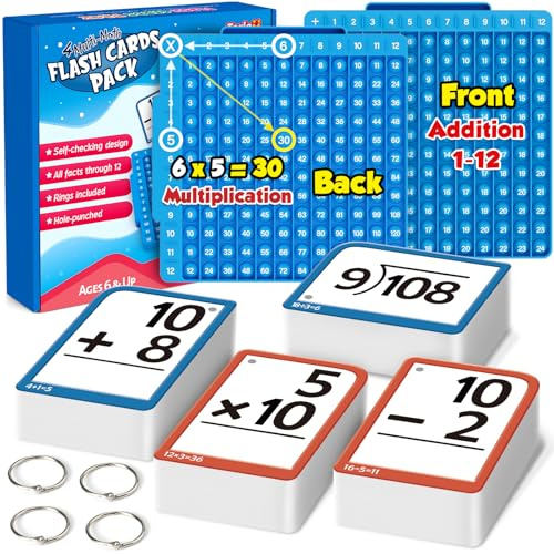 Torlam Math Flash Cards + Math Board, Multiplication Flash Card Times Table Chart, Math Manipulatives Division, Addition, Subtraction Games Toys for Kids, 1st, 2nd, 3rd, 4th, 5th, 6th Grade