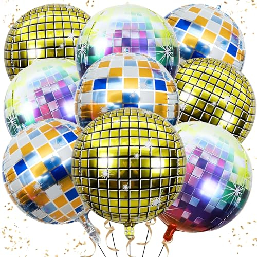 6 Stück Discokugel Luftballon,Discokugel Deko Folienballons,22 Zoll 4D Diskokugel Luftballons Gold,Disco Party Deko Ballons für 70 80 90er Jahre Deko Disco Tanz Feve Theme,Geburtstag Party Karneval