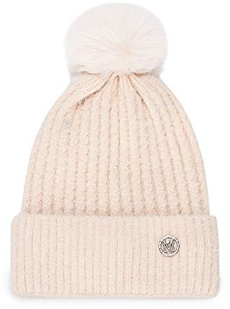 AMhomely Slouchy Beanie Mütze Damen Winter Damen Große Pom Pom Mütze Warme Wintermütze Wollige Strickmützen mit Kunstpelz Ball Grob Gestrickte Totenkopfmützen Winddichte Hüte Gestrickte